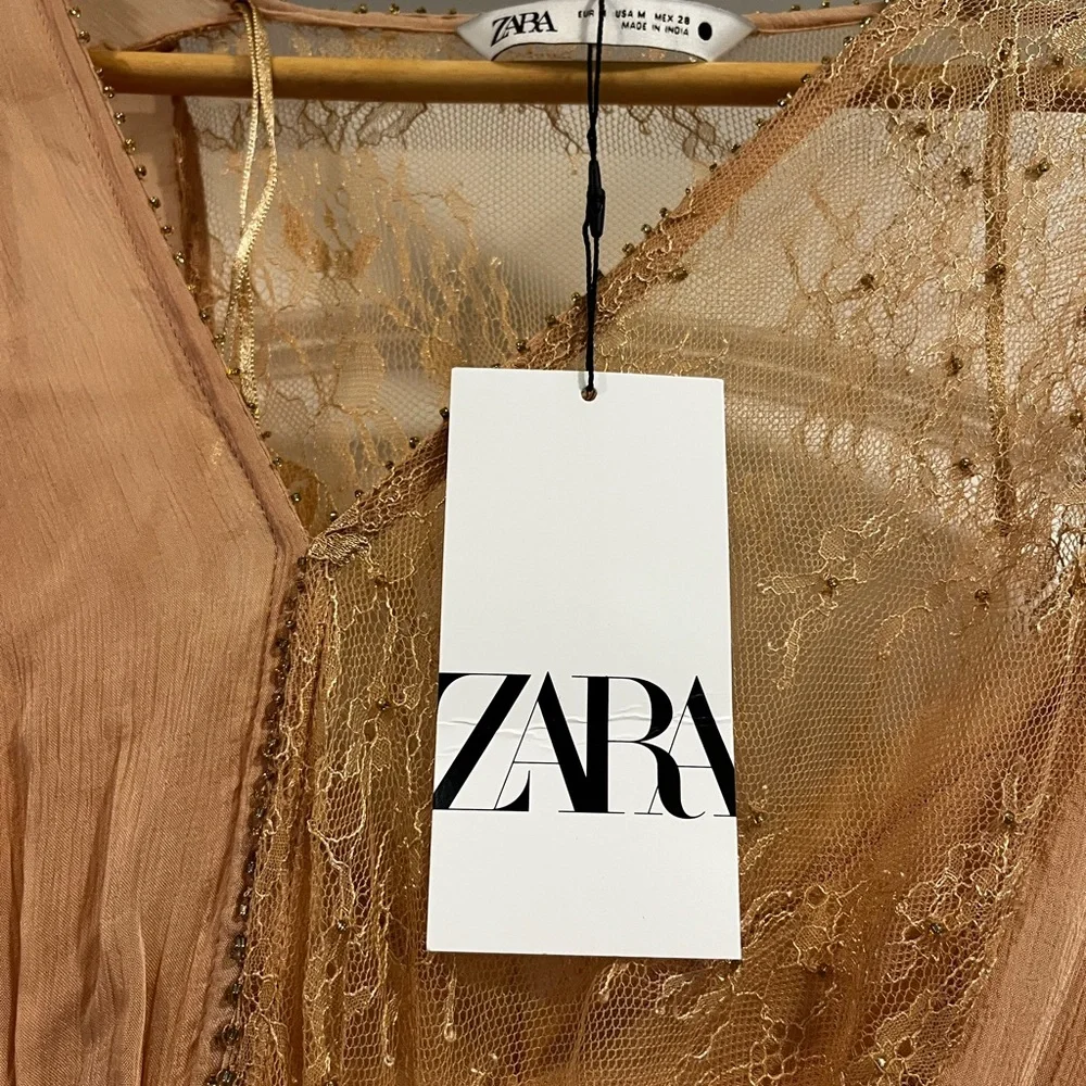 Zara Elegant Pink Lace Dress NWOT - Picture 2 of 10
